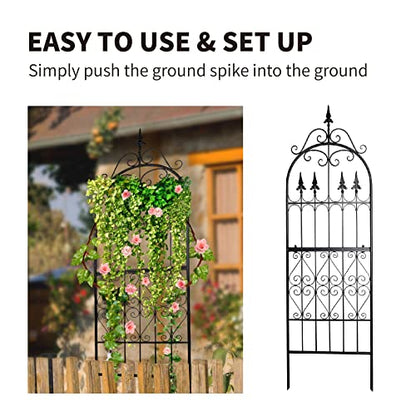 Garden Trellis for Climbing Plants, 70" H x 21.7" W Heavy Duty Metal Trellis, 6FT Rustproof Black Iron Vine Support Trellis with 9.2" Ground Stakes, Decorative Cupid Arrow Design Roses, Vines - size: 70 inch-1 pack