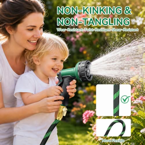Garden Hose 50 ft, Non-Expandable Kink-Free, Heavy Duty Water Hose - color: BLACK GREEN