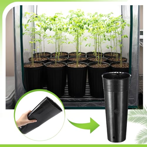 100 Pack Tall Tree Pot 11.8'' x 4.7'', Black Plastic Deep Nursery Pots, Soft Deep Seedling Pots for Seed Starting, Plant Starter Cups with Drainage Holes for Flowers, Cutting & Transplanting - size: 11.8'' X 4.7''