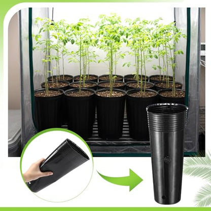 100 Pack Tall Tree Pot 11.8'' x 4.7'', Black Plastic Deep Nursery Pots, Soft Deep Seedling Pots for Seed Starting, Plant Starter Cups with Drainage Holes for Flowers, Cutting & Transplanting - size: 11.8'' X 4.7''