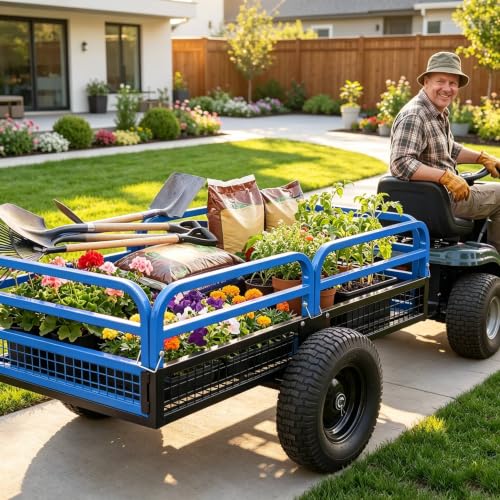 1500 Lb Heavy Duty ATV/UTV Dump Trailer, 1500 Lbs ATV UTV Trailer,Garden Dump Wagon,Pull-Behind Lawn Mower Cart & Garden Dump Wagon, Towable Utility Trailer for ATV, UTV, Lawn Tractor & Mower - size: Blue 1500LBS