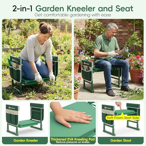 Housolution Garden Kneeler and Seat with Anti-Tipping Extendable Legs