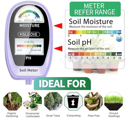 HSLGOVE Soil Test Kit, 2-in-1 Soil Moisture Meter/Soil PH Meter, Dual Screen Soil Tester, Soil Moisture Meter for Plants Watering/Gardening for Lawn,Farm Indoor&Outdoor Use-Deep Purple