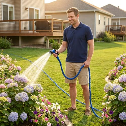 1PCS 50FT Garden Hose, Water Hose Retractable Garden Hose 1/2 and 3/4 Inch Connectors for Gardening Tools Essentials (Blue)