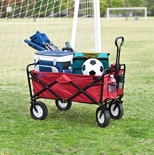Mac Sports Heavy Duty Steel Frame Collapsible Folding 150 Pound Capacity Outdoor Camping Garden Utility Wagon Yard Cart, Red - color: Red