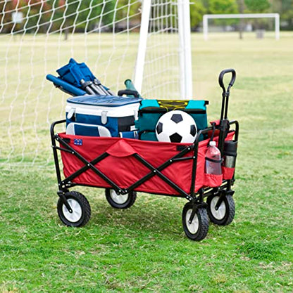 Mac Sports Heavy Duty Steel Frame Collapsible Folding 150 Pound Capacity Outdoor Camping Garden Utility Wagon Yard Cart, Red - color: Red