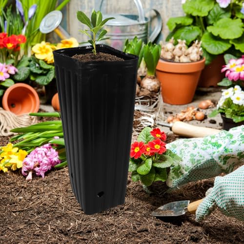 Sewroro 30 Pcs Plant Grow Bags Plastic Thickened Nursery Seedling Bags Gardening Planting Containers for Trees and Flowers