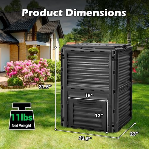 Happygrill Outdoor Compost Bin, Composting Box w/Top Flip Latch-on Lid,80 Gallons Composter for Kitchen Waste & Garden Scraps, Compost Barrel for Fast Creation of Fertile Soil (Black) - color: Black