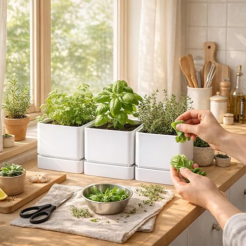 D'vine Dev 3-Pack Plastic Herb Planter Pots, 6 in, White, 76-Y-A3-2 - color: White, size: 18 Inch x 6.5 Inch