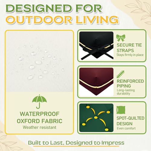 Oxford Fabric Swing Cushions with Backrest & Tie Straps for Patio Bench - color: Black