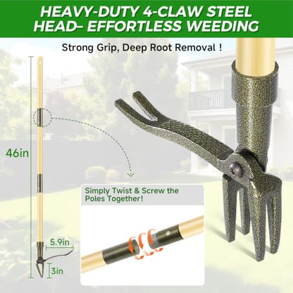 Stand Up Weed Puller Tool with Bamboo Long Handle for Garden - color: Bamboo brown