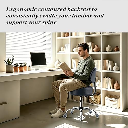 Ergonomic Rolling Drafting Stool with Backrest Lumbar Support - color: Black, style: Classic