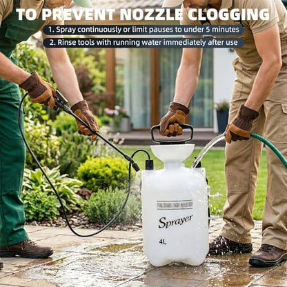 1 Gallon Pump Sprayer for Lawn & Garden – Heavy-Duty Hand Pressure Sprayer with 16” Long Wand, 4 Nozzles, Adjustable Spray, Leak-Resistant Garden Sprayer for Rock Mulch Stabilizer