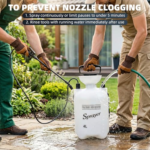 1 Gallon Pump Sprayer for Lawn & Garden – Heavy-Duty Hand Pressure Sprayer with 16” Long Wand, 4 Nozzles, Adjustable Spray, Leak-Resistant Garden Sprayer for Rock Mulch Stabilizer