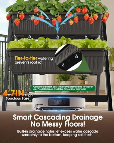 5-Tier Vertical Garden Bed Planter Boxes with Drainage System & Storage Space, Freestanding Vertical Garden Planter with 5 S-Hooks for Plants Vegetables Flowers Herbs in Garden Patio Yard - style: without wheels