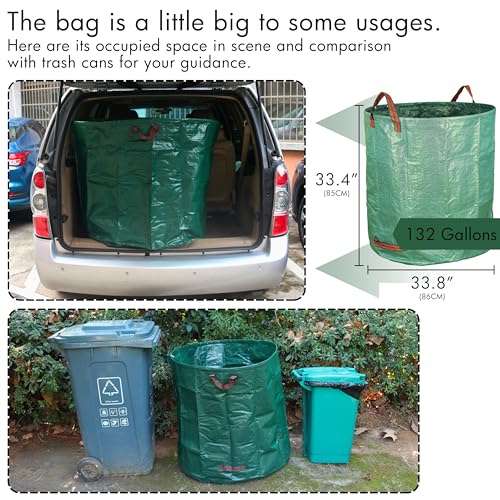 Gardzen 2 Pack 132 Gallon Yard Waste Bags Reusable Heavy Duty - size: 132 Gallon - 2 Pack