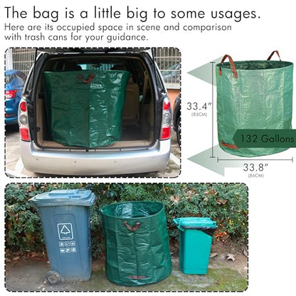 Gardzen 4-Pack 132 Gallon Yard Waste Bags, Reusable Heavy Duty Collapsible Garden Leaf Bags with Plastic Ring, Stand-Up Yard Waste Bin for Leaves, Lawn Debris & Grass Clippings - size: 132 Gallon - 4 Pack