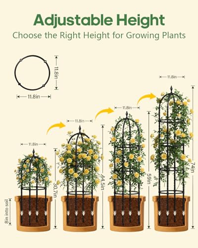 2 Pack 6.2ft High Adjustable Garden Trellis for Climbing Plants, Black