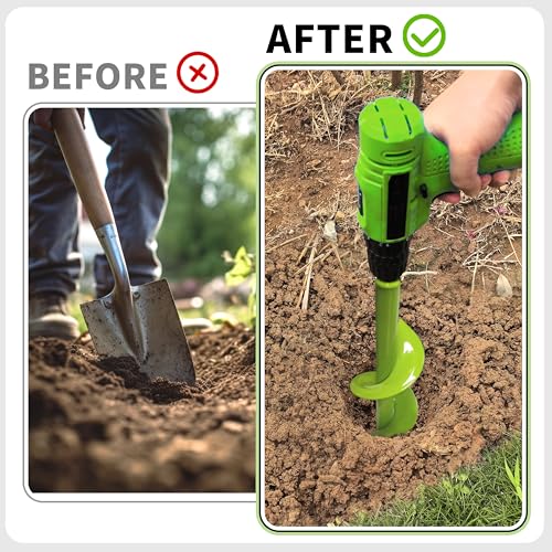 TCBWFY 4"x12" Auger Drill Bit for Planting and Digging Holes, Garden Plant Flower Bulb Rapid Bulb Planter Earth Auger Bit Post or Umbrella Hole Digger for 3/8" Hex Drive Drill - size: 4"x12"-Green