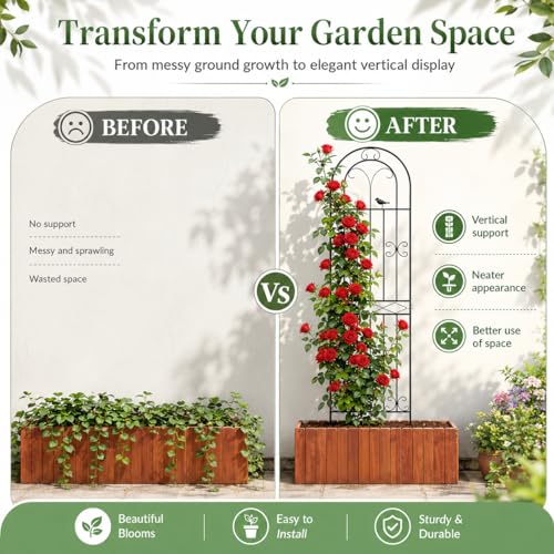 2 Pack 78.7" x 19.6" Iron Arch Decoration Garden Trellis, Metal Climbing Plant Trellis for Heavy Vines, Roses, Flowers, and Vegetables, Perfect for Gardens, Lawns.