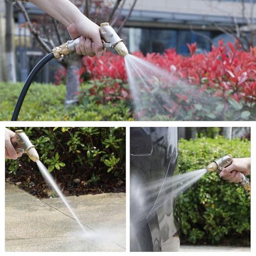 100% Metal Heavy Duty Garden Hose Nozzle with Brass Nozzle with 4 Patterns - color: Silver Gray