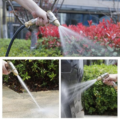 100% Metal Heavy Duty Garden Hose Nozzle with Brass Nozzle with 4 Patterns - color: Silver Gray