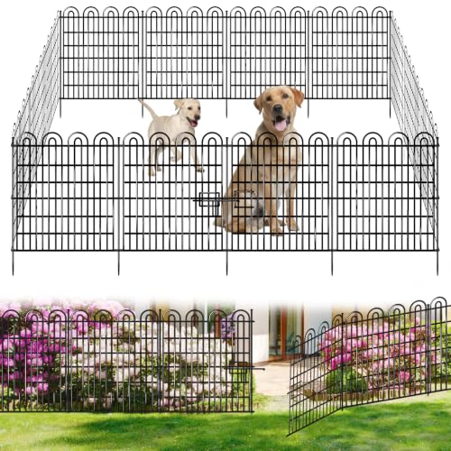 15 Panels Tall Garden Animal Barrier Fence with Gate, 33 in(H) X 36.8 ft(L) No Dig Decorative Garden Fence Outdoor for Yard, Heavy Duty Rustproof Metal Edging Border for Dog, Rabbits