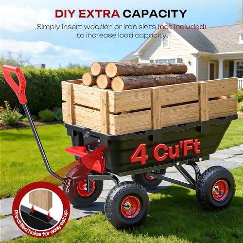Garden Dump Cart 900Lbs, Heavy Duty Yard Wheelbarrows Wagon - color: Black