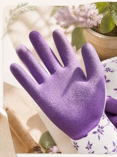 1Pair Nylon Gardening Latex Gloves, Suitable for Women Garden Planting, Digging and Weeding, Multi-purpose Gloves - color: Purple