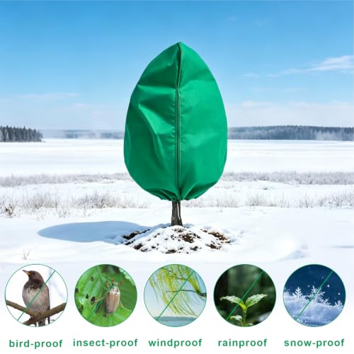 8 Pack 3 Sizes Plant Covers Freeze Protection w Zipper & Drawstring, Green - color: GREEN