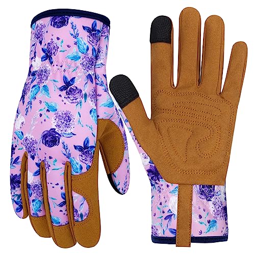Leather Gardening Gloves for Women Thorn Proof Garden Gloves Touch Screen Working Gloves Gifts - color: Colorf, size: Medium