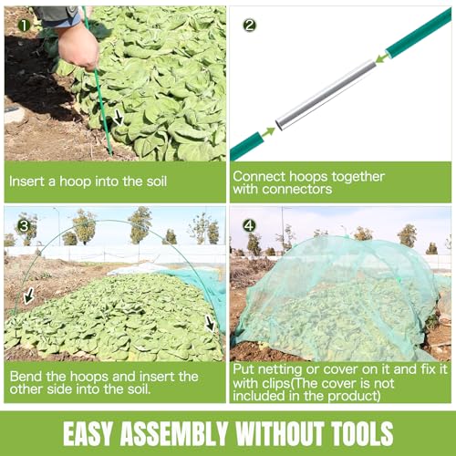 36 Pack 8ft Garden Hoops for Raised Beds, 6 Sets Fiberglass with PVC