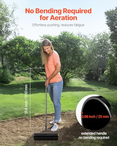 VEVOR Rolling Lawn Aerator, 21-inch Heavy-Duty Manual Rolling Aerator Lawn with Detachable Handle and 33 Iron Spikes, Rolling Lawn Aeration Tool for Garden Patio Yard Compacted Soils and Lawns, Black - size: 21-inch, style: Rolling