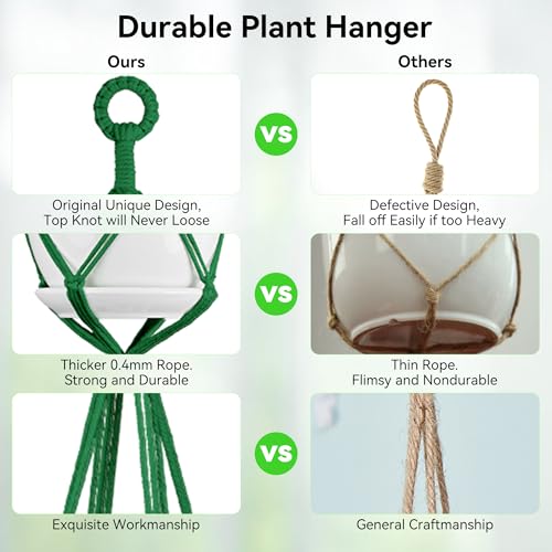 USLAI Macrame Plant Hanger, for Up to 15 Inch Pots, 35+49 Inch, Green - color: 35+49 Inch - Green