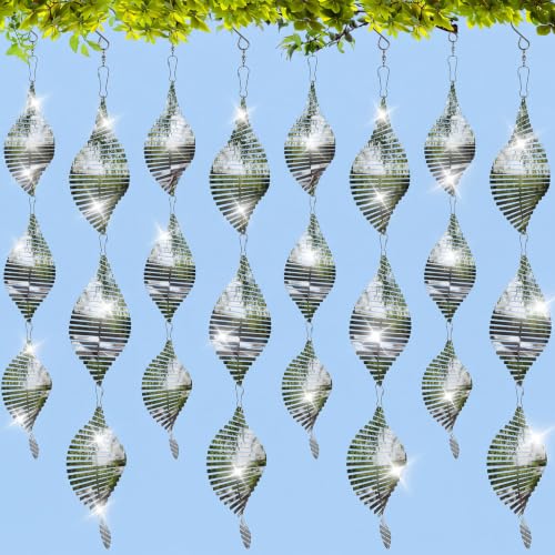 24 Pcs Stainless Steel Bird Deterrents for Outside 3D Wind Spinners (8 Sets) Outdoor Woodpecker, Pigeon, Crow Deterrent – Keep Birds Away from House, Window, Patio, Yard, Porch