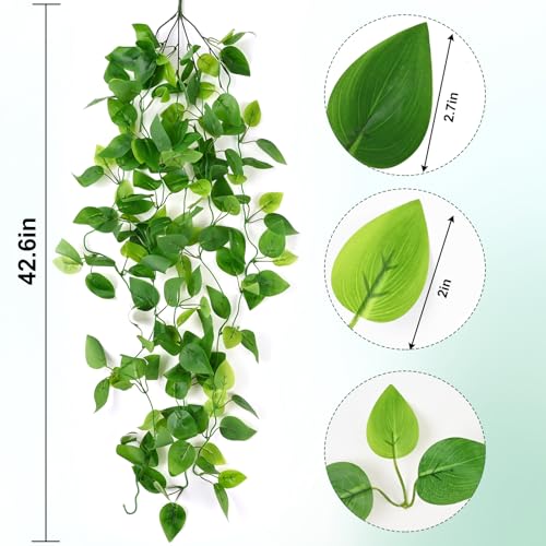 Waipfaru Fake Hanging Plants, 4Pcs Faux Ivy Pothos Vines Greenery - color: Epipremnum Aureum, size: 4Pcs Plants