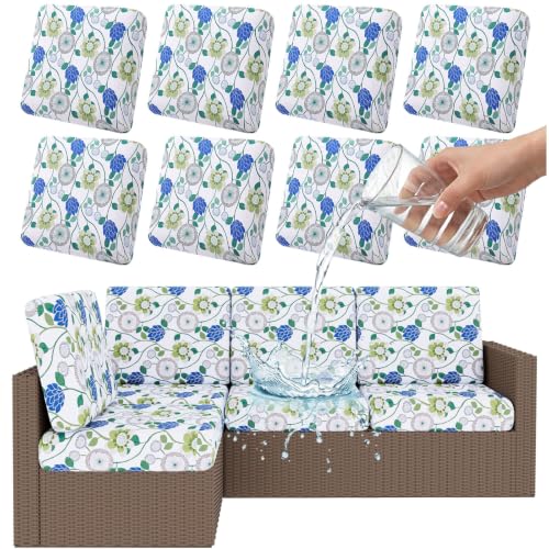 Smiry Waterproof Patio Cushion Covers, Stretch Outdoor Furniture Covers - color: Light Green, size: 8PCS