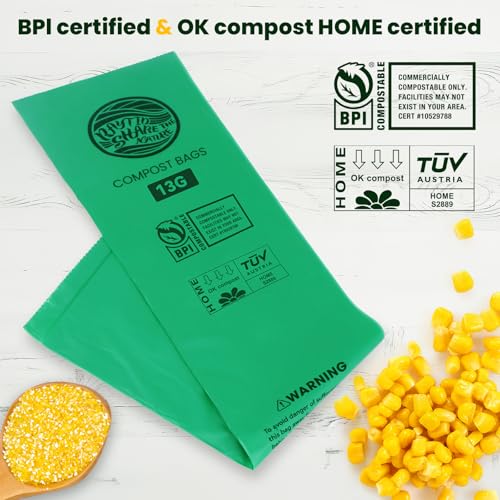 Trash bags 13+ gallon tall kitchen,Compostable Trash Lawn & Leaf Yard Waste Bags,Kitchen Compost Trash Bin Compatible,Extra Thick1.1 Mills,Certified by BPI and OK Compost(50count) - color: 13G-50count