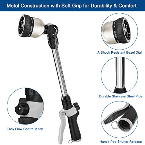 FANHAO Garden Hose Nozzle Thumb Control +16 Inches Metal Garden Hose Wand