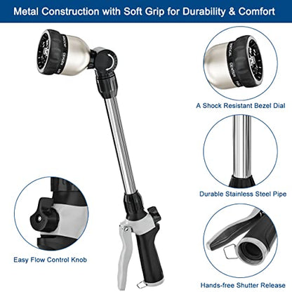 FANHAO Garden Hose Nozzle Thumb Control +16 Inches Metal Garden Hose Wand