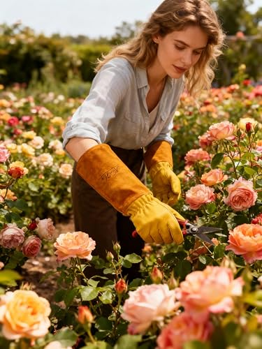 Gardens Leather Gardening Gloves for Women and Men | Thorn and Cut Proof Garden Work Gloves with Long Heavy Duty Gauntlet | Suitable For Thorny Bushes Cacti Rose Pruning Landscaping Work (Extra Large) - color: Yellow, size: X-Large (Pack of 1)