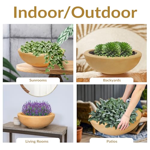 Sunnydaze Percival 20.75" Shallow Outdoor Planter Bowl, Sand, 2pk - color: Sand
