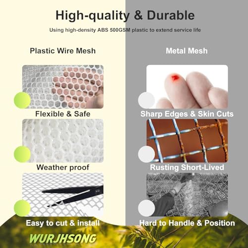 Plastic Wire Mesh Fence 16in x 10Ft Plastic Chicken Wire Mesh for Poultry, Dogs, Rabbit, Snake Barrier & Gardening Versatile Plastic Fencing (16in x 10Ft, White) - color: White, size: 16in x 10Ft