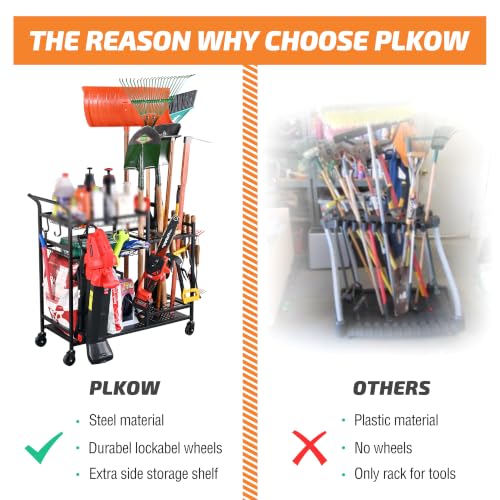 PLKOW Rolling Garden Tool Organizer with Shelves and Hooks, Black - size: Deluxe Rack