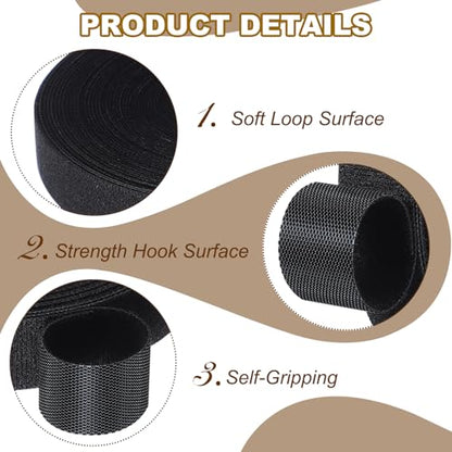 PATIKIL 0.8" x33FT Hook and Loop Tape Double-Sided Nylon Strips Black - color: Black, size: 0.8"x33FT