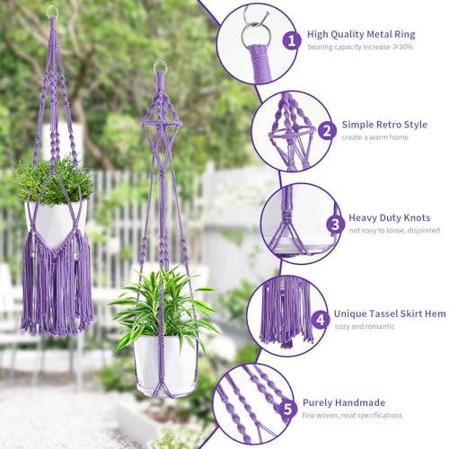 SFENNGPET Macrame Plant Hangers, 6Pack Hanging Planters for Indoor Plants - color: Purple