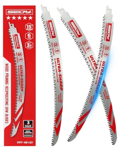 15 Inch Japanese Teeth Reciprocating Saw Blades, Arc Edge Pruning Blades, 6TPI for Tree Trimming, Wood Cutting, Green Wood, Wet Wood and Branch Cutting, 3 Pack - color: 3-Pc 15" Extended-Reach Pruning