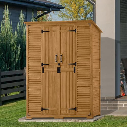 Macrout Outdoor Storage Cabinet with Shelves, Wood Shed 1738 (Natural) - color: Natural