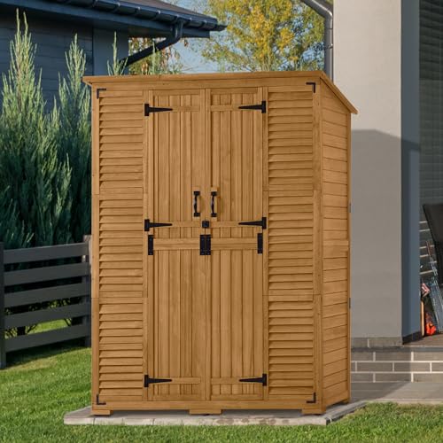 Macrout Outdoor Storage Cabinet with Shelves, Wood Shed 1738 (Natural) - color: Natural