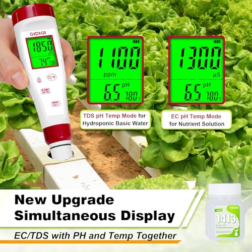 pH Meter for Hydroponic Water,Digital EC ppm Tester for Nutrients - style: 4 in 1 pH Meter with Calibration Solution